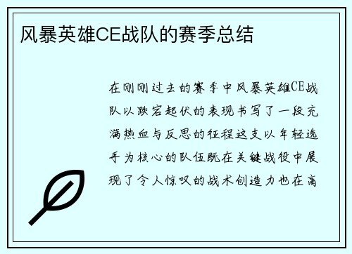 风暴英雄CE战队的赛季总结
